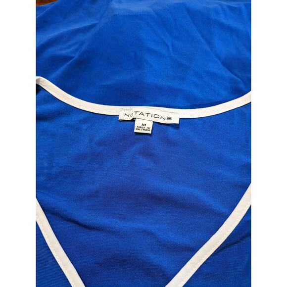 Notations Sleeveless Blouse Medium Blue Button Up V Neck Knot Front Piping Trim - Picture 3 of 10